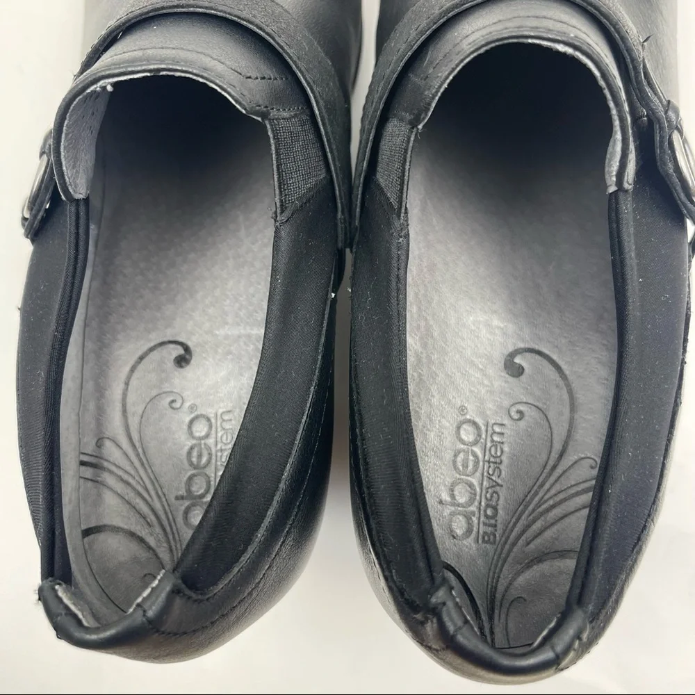 Abeo B.I.O SYSTEM Raine Black Leather Comfortable Mule Clog Heel Shoes Size 7.5